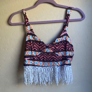 Charlotte Russe small fringe hippie crop top